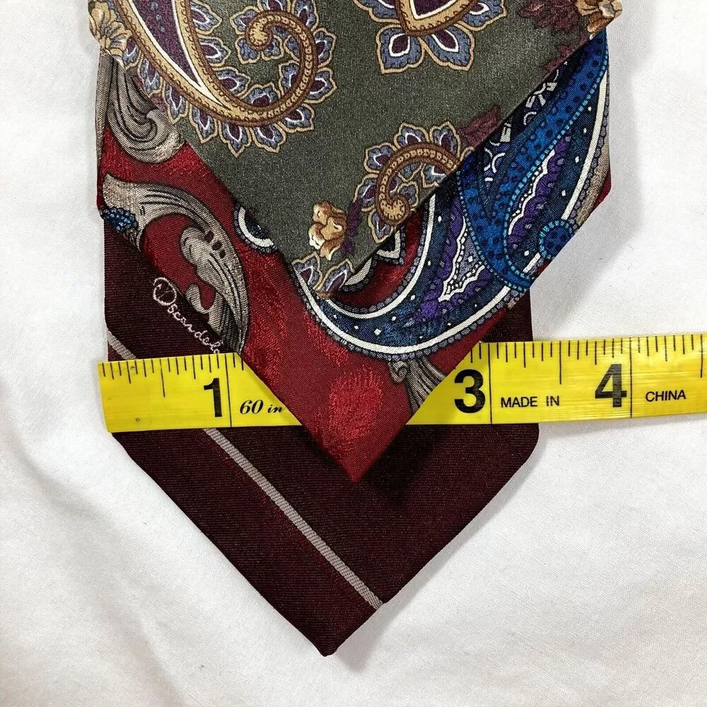 Oscar de la Renta Ties 3 Vintage Couture Paisley Stripe Blue Red Green Silk Y2K